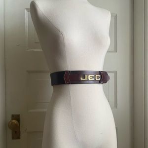 Vintage Brown Leather Monogrammed Waist Cincher Belt - Initials JEC